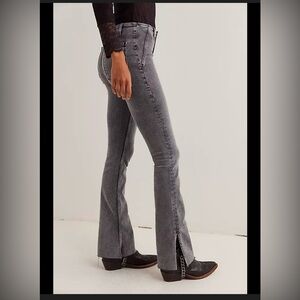 Free People's "We The Free Level Up Slit Slim Flare Jeans" in a gray wash